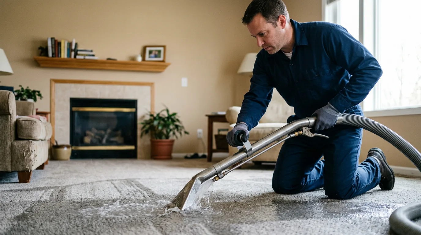 Water damage restoration technician working near Pevely, MO